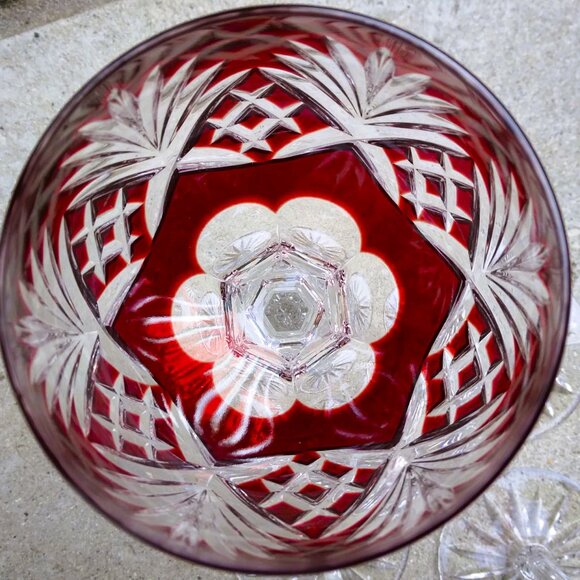 Set of 4 Ajka Caroline 9 Point Wine Hock Cut to Clear 2 Ruby/2 Amethyst Goblets - Picture 7 of 10